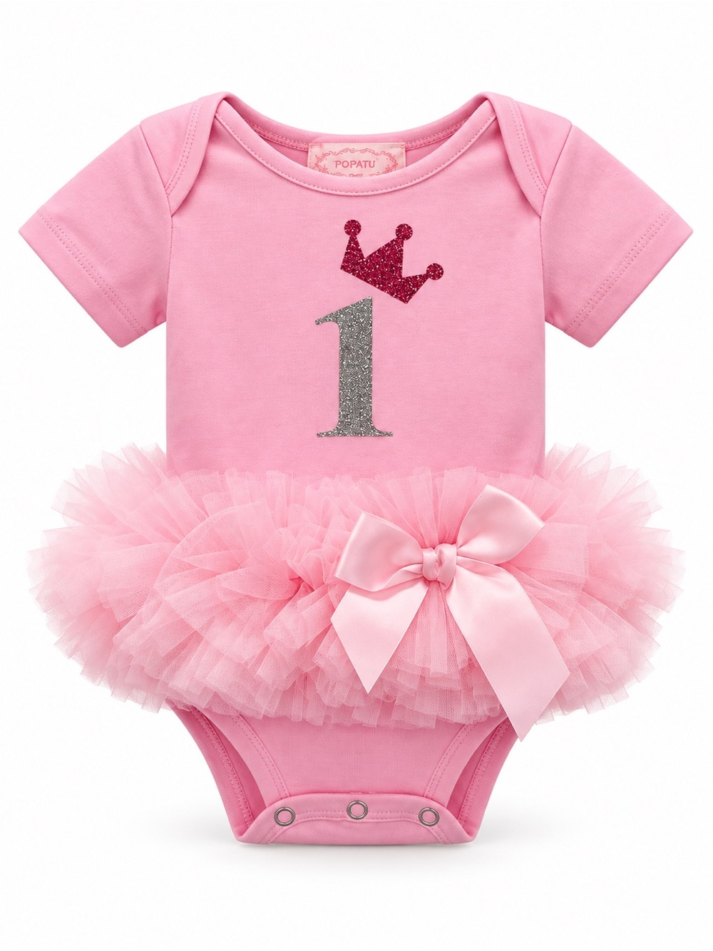 Popatu Pink Glitter '1' Tutu Bodysuit with Bow
